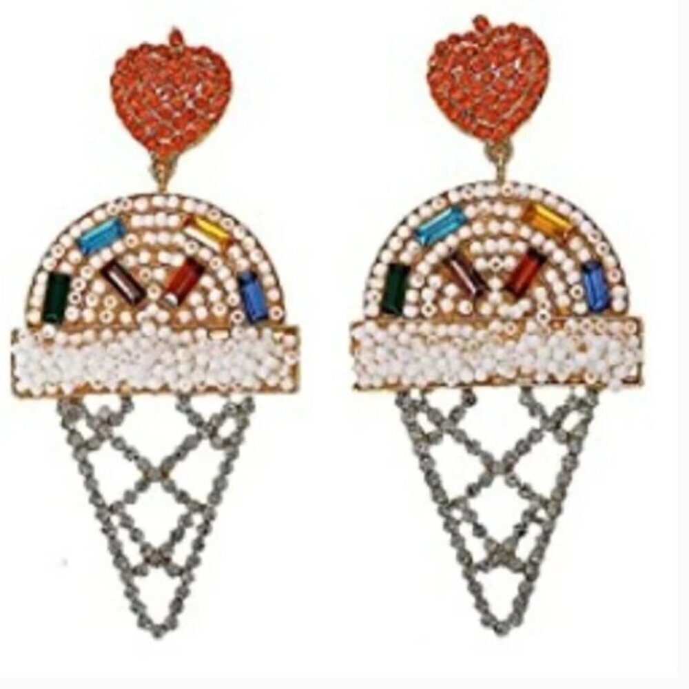 ICE CREAM BEADED BOHO  DROP EARRINGS